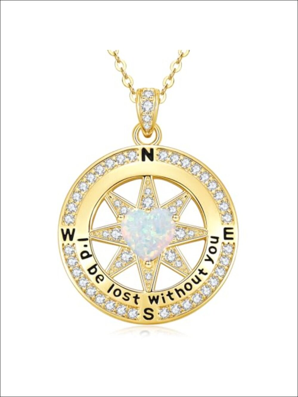 Compass Birthstone Pendant Necklace 14k Gold Plated Hypoallergenic